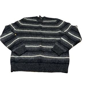 Vintage Y2K Express Black‎ Striped 100% Lambs Wool Crewneck Sweater Men's L Flaw